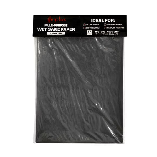 Angelus Multi-Purpose Wet Sandpaper, 9" x 11", Pack of 15, Assorted