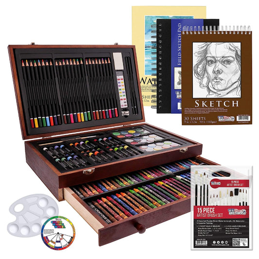 Deluxe 162-Piece Wood Box Art Set - Includes Painting and Drawing Supplies