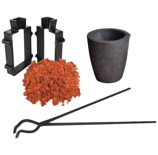 Sand Casting Kit: Includes 10 Lbs of Petrobond Quick Cast Sand Casting Clay, Graphite Crucible, Hinge Tongs, and Cast Iron Mold Flask Frame for Melting and Pouring Metals - Ideal for Melting Gold, Silver, Copper, and Aluminum