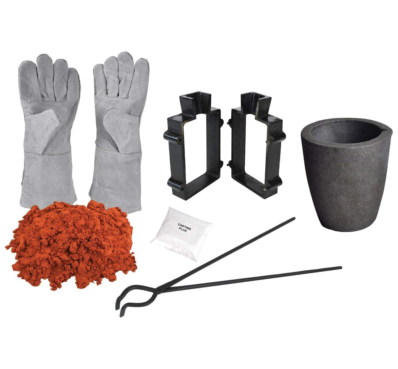 Sand Casting Kit: Includes 10 Lbs Petrobond Clay, Sand Tongs, Safety Gloves, Graphite Crucible, Mold Frames, Parting Powder, and Flux