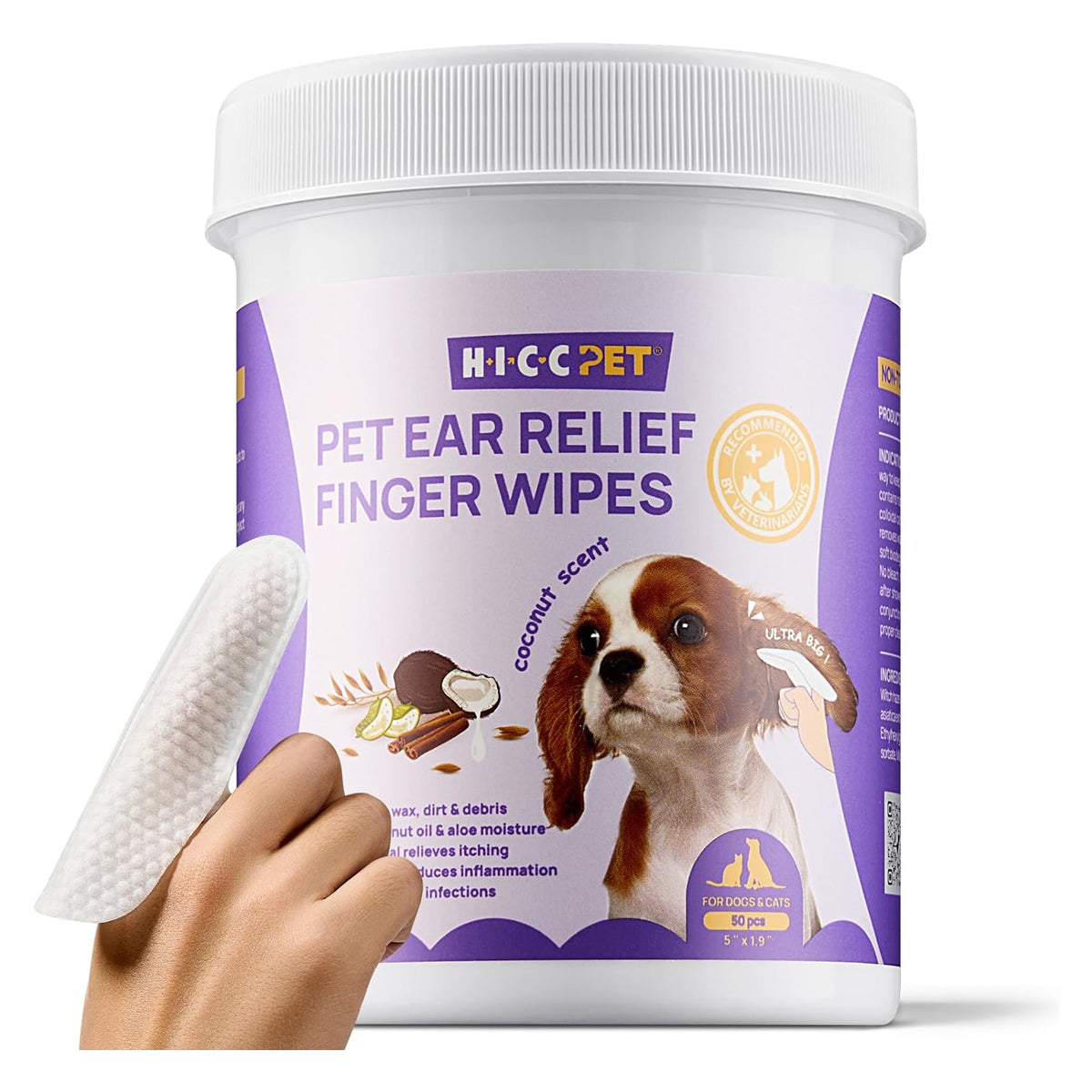 Ear Finger Wipes for Dogs & Cats - Gently Remove Ear Wax, Debris - Sooths & Deodorizes