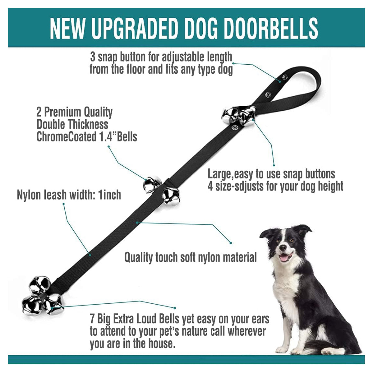 Premium Quality Dog Doorbells for Easy Puppy Potty Training - Adjustable and Extra Loud with 7 Large Bells