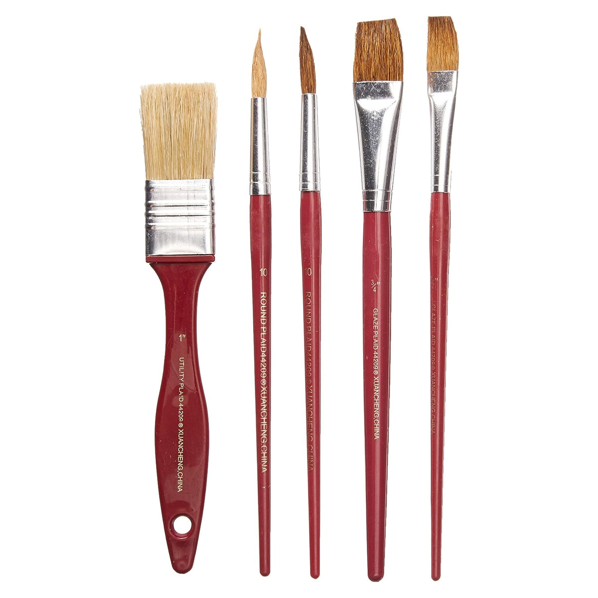 Large 5-Piece Set of Plaid Decorative Paint Brushes - Model 44209.