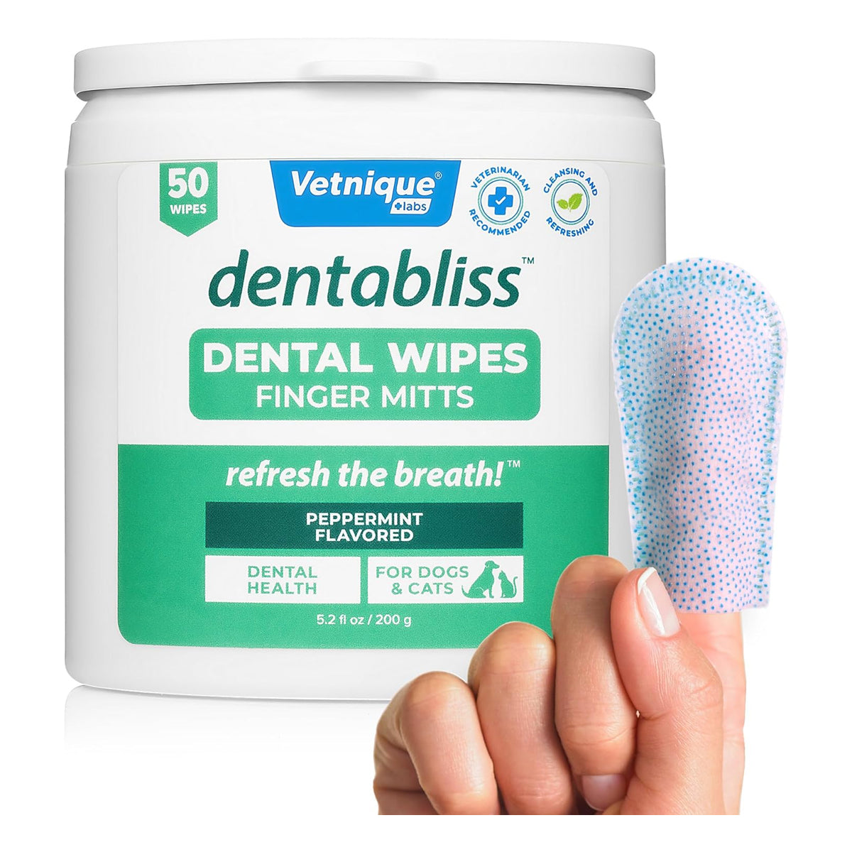 Dog Teeth Cleaning Finger Mitt Dental Wipe - Dog Plaque and Tartar Prevention with Brushing Beads