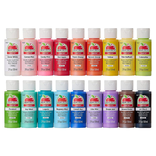 Apple Barrel Acrylic Paint Set, 18 Assorted Matte Colors, 2 fl oz/59 ml Each