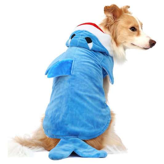 Pet Shark Costume Clothes, Cute Christmas Dog Apparel Outfit for Large Dogs, Fall and Winter, Blue