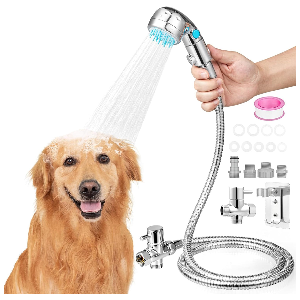 Dog Shower Attachment, Dog Washing Hose Attachment with Diverter Valve