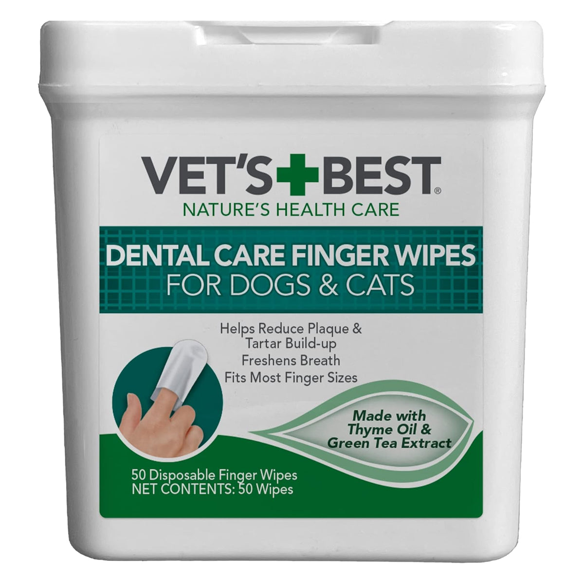 Dental Care Finger Wipes - Reduces Plaque & Freshens Breath - Teeth Cleaning Finger Wipes for Dogs & Cats - 50 Count