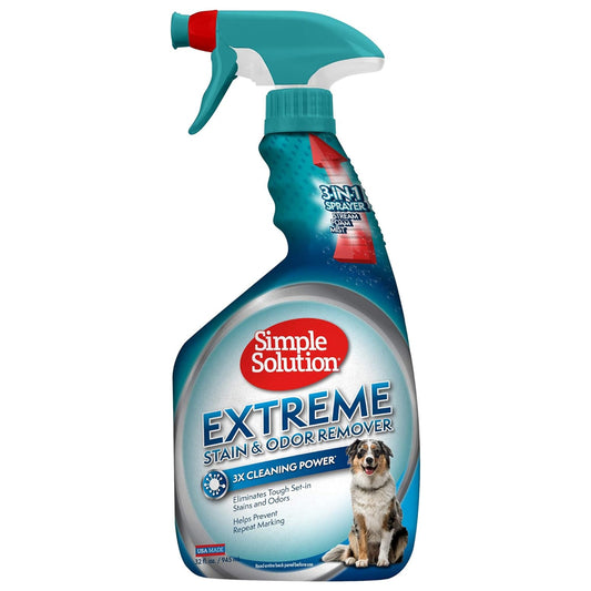Powerful 32 Ounce Enzymatic Cleaner for Pet Stain and Odor Removal - 3X Pro-Bacteria Cleaning Strength by Simple Solution Extreme
