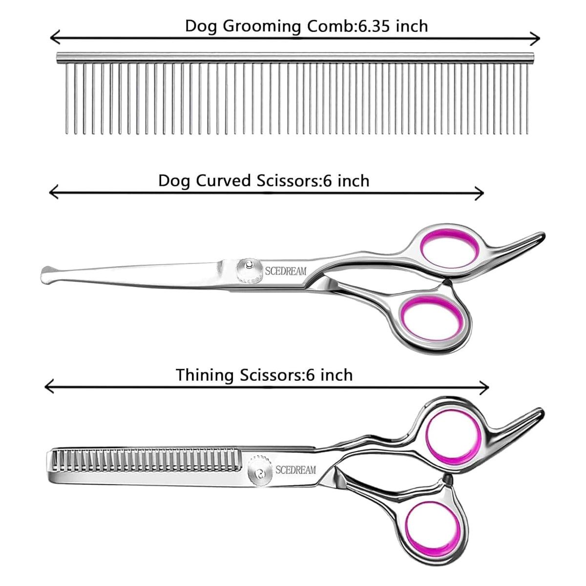 Dog Grooming Scissors Kit with Safety Round Tips, Professional 6 in 1 Grooming Scissors for Dog, Cats, Pets