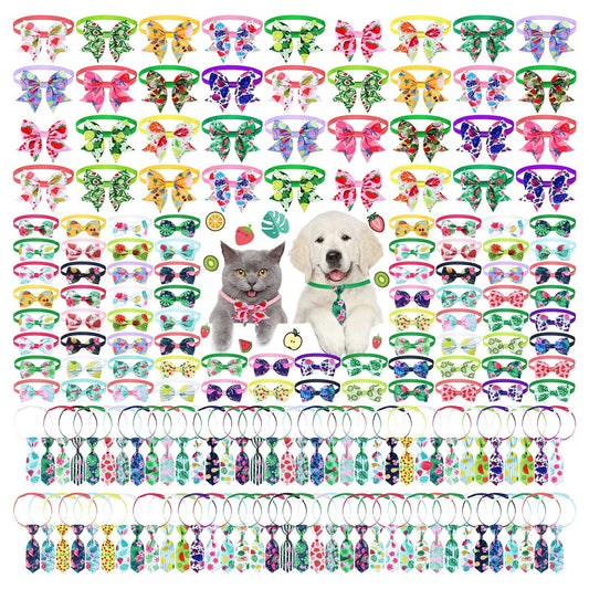 180 Pack Summer Spring Dog Bow Tie Collars Bulk for Dogs Adjustable Hawaii Dog Bowties Cats