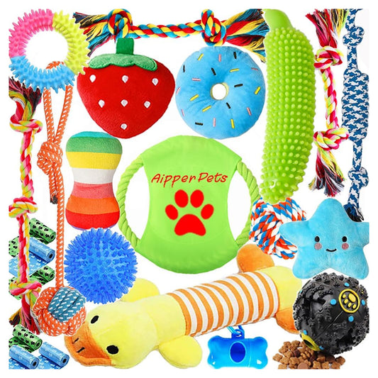 Dog Puppy Toys 23 Pack, Puppy Chew Toys for Fun and Teeth Cleaning, Dog Squeak Toys,Treat Dispenser Ball