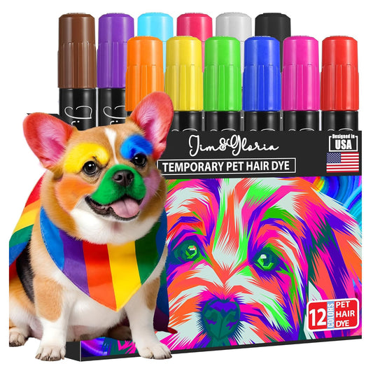 Pet-Safe Washable Hair Dye Markers: Temporary Fur Paint Pens for Dogs and Cats - Set of 12 Colors, Suitable for Small to Large Pets - Perfect Birthday Gift for Cat Lovers