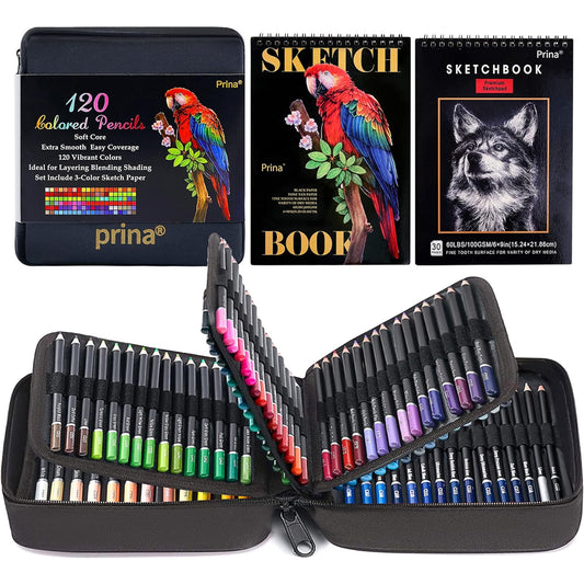 120-Color Colored Pencils Set for Adult Coloring Books with Sketchbook - Professional Vibrant Artists' Kit for Drawing, Sketching, Blending, and Shading - High-Quality Soft Core, Oil-Based Colors in Art Supplies