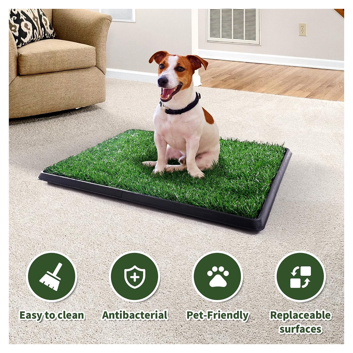 Dog Grass Pad with Tray, 25" x 20" Dog Potty Tray Indoor Outdoor, Artificial Dog Grass Pee Pad for Pet