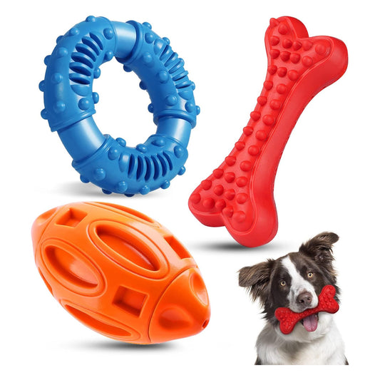 3-Pack Dog Chew Toys for Aggressive Chewers, Rubber Dog Toys for Large/Medium/Small Bree