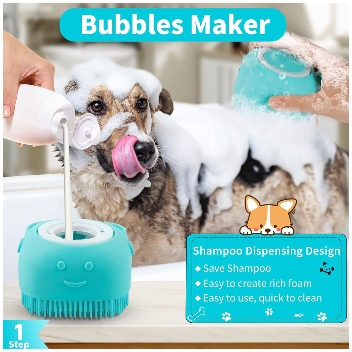 3PCS Dog Bath Brush | Dog Shampoo brush | Dog Scrubber for Bath