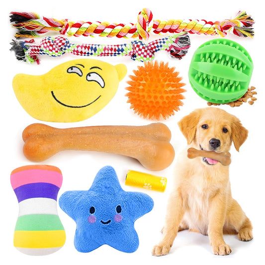 9 Pack Dog Toys - Luxury Puppy Chew Toys for Teething, Cotton Squeaky Plush for Small Dogs