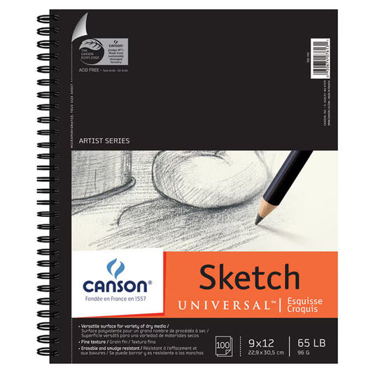 Canson Universal Spiral Sketch Book 9"X12" 100 Sheets