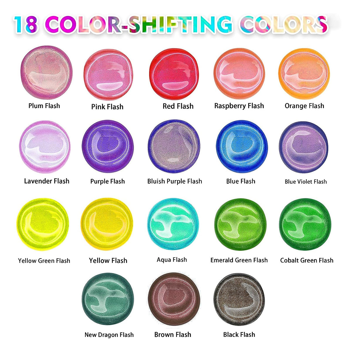 Iridescent Acrylic Paint, Set of 18 Chameleon Colors, 2 oz/60ml Bottles, Color-shifting, Non-Toxic, High Viscosity