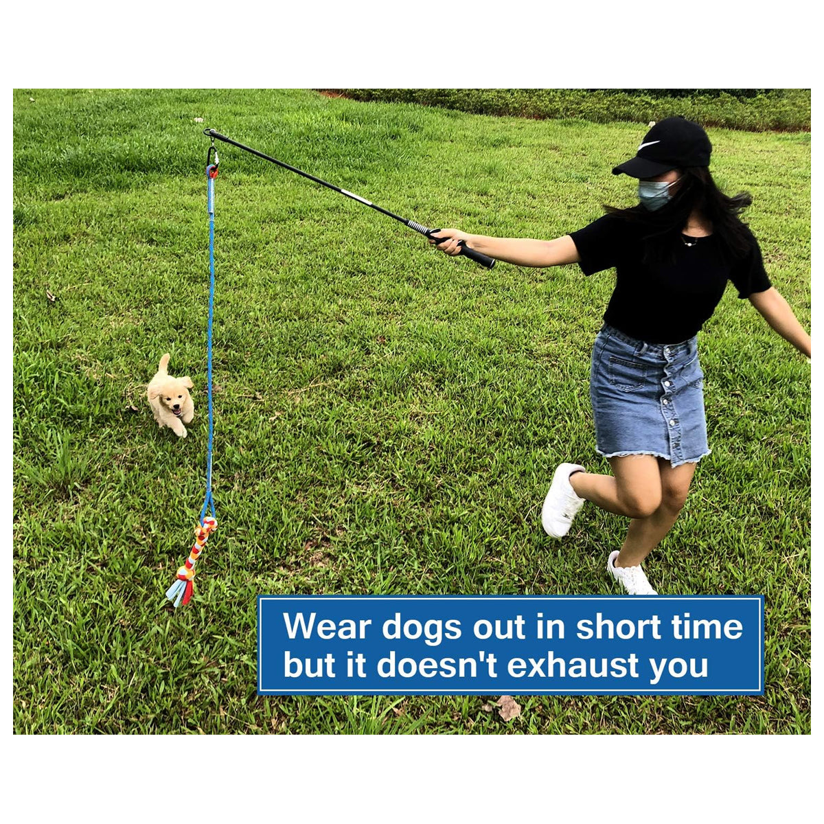 Interactive Flirt Pole Toy for Dogs Chase and Tug of War,Durable Teaser Wand with Pet Fleece Rope Tether Lure Toy