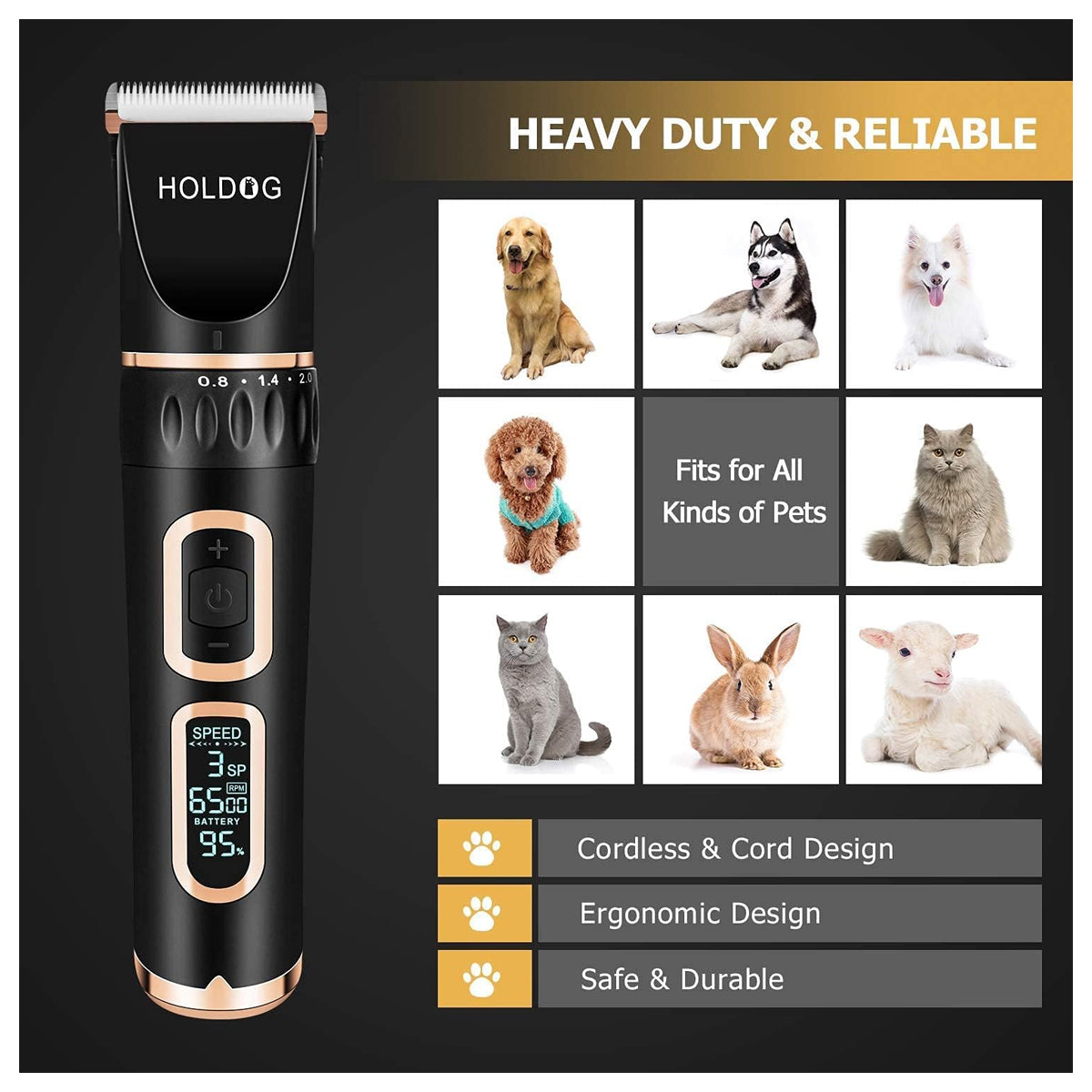 Cordless Pet Clippers: Professional Grooming Tool for Dogs and Cats - 3-Speed, Low Noise, Rechargeable, Heavy-Duty Desig