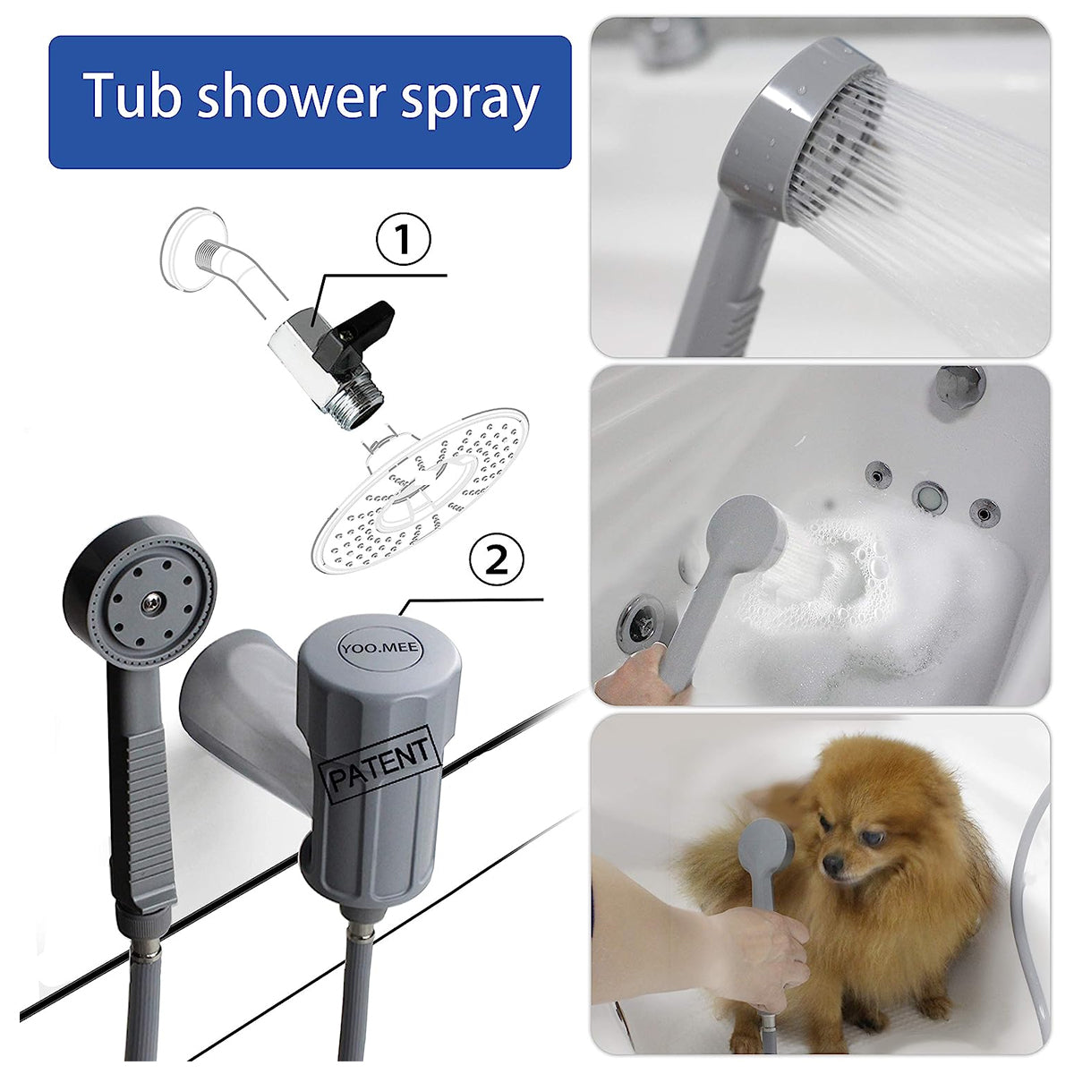 Pets Shower Attachment, Quick Connect on Tub Spout w/Front Diverter, Ideal for Bathing Child