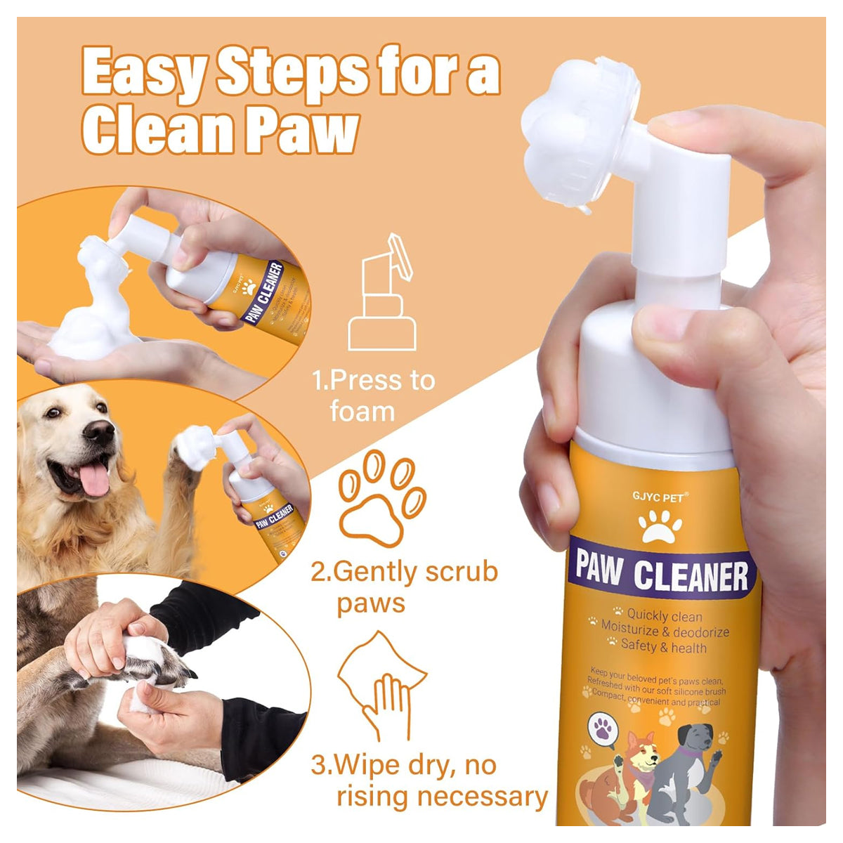 PET Paw Cleaner for Dogs and Cats,Magic Foam - Clean Paws No-Rinse Foaming Cleanser-Dry Shampoo