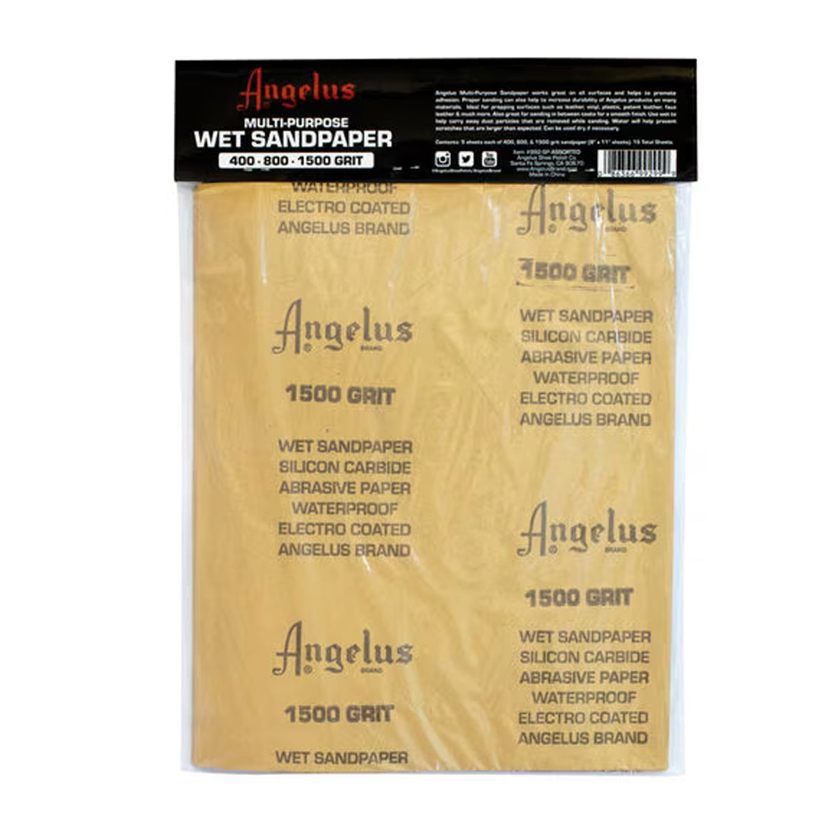 Angelus Multi-Purpose Wet Sandpaper, 9" x 11", Pack of 15, Assorted