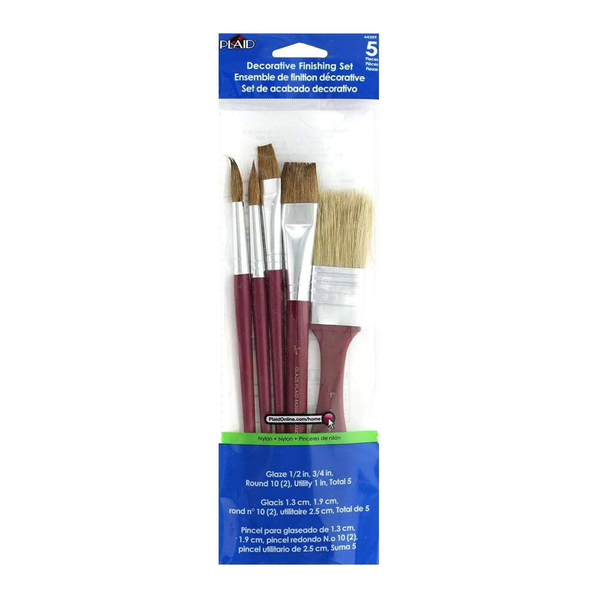 Large 5-Piece Set of Plaid Decorative Paint Brushes - Model 44209.