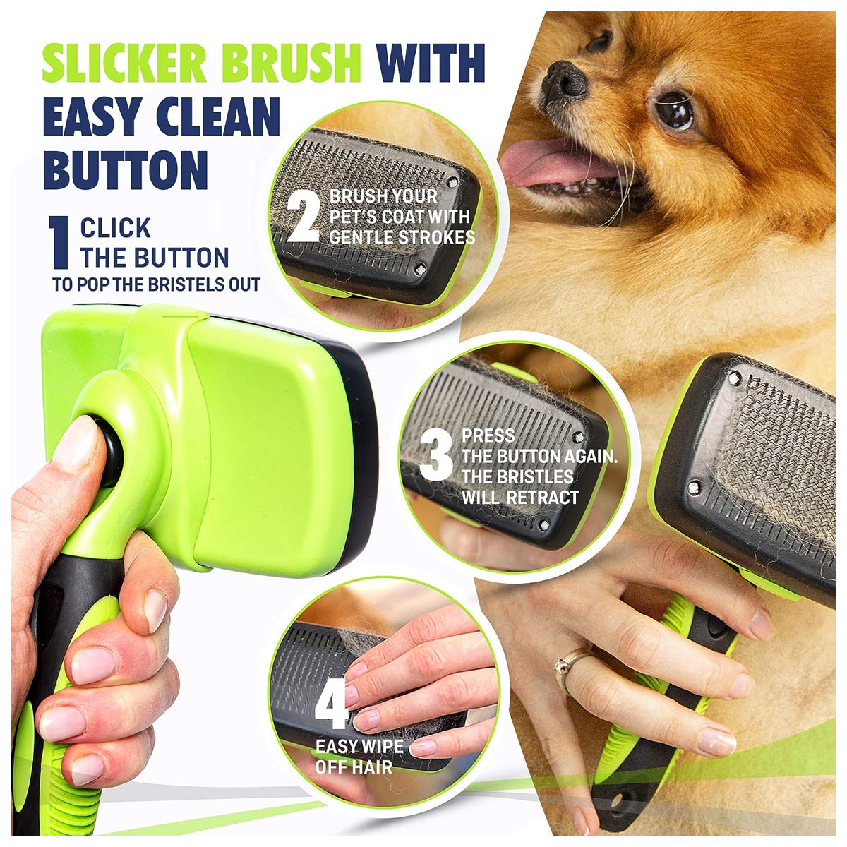 Slicker Brush for Dogs, Cats, and Pets with One-Click Self-Cleaning Function