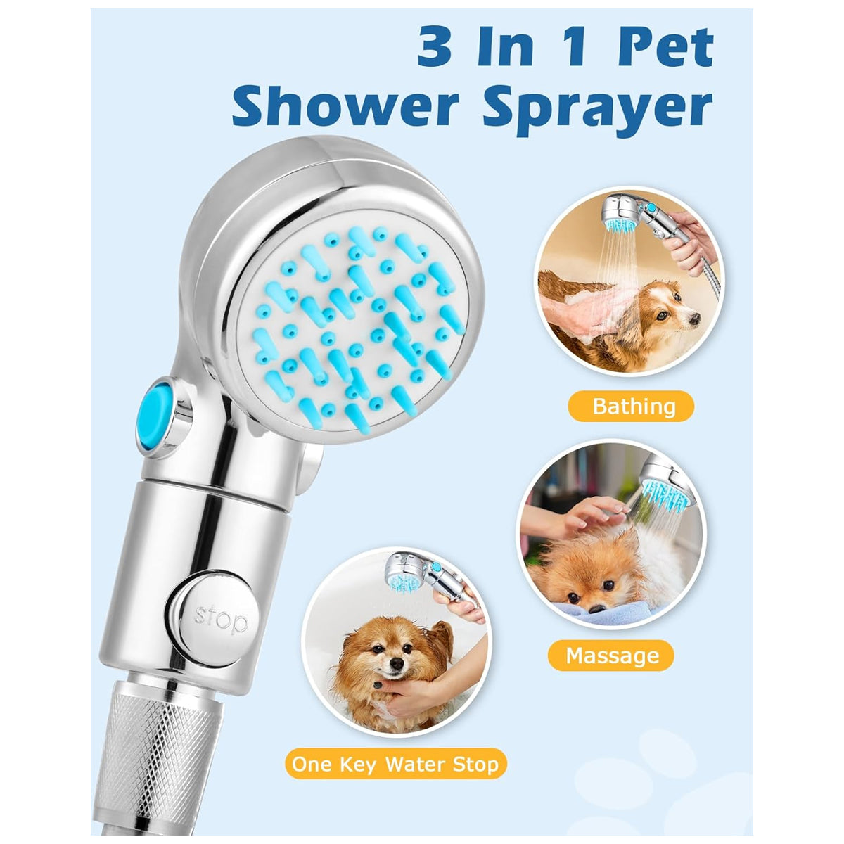 Dog Shower Attachment, Dog Washing Hose Attachment with Diverter Valve