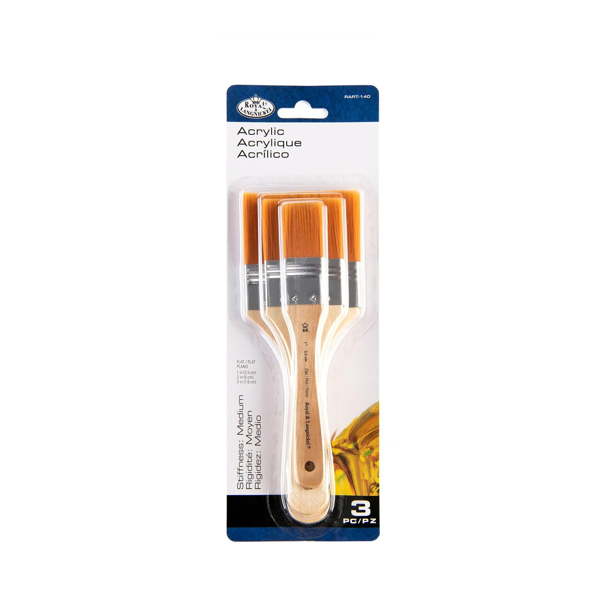 Royal & Langnickel - 3 Pack Golden Taklon Paint Brushes, Assorted Sizes