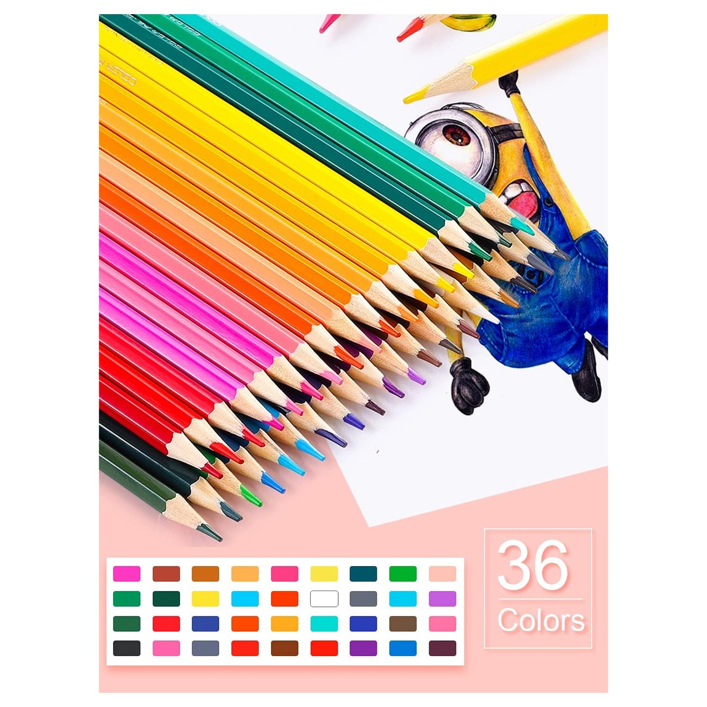 36 Pack Colored Pencils with Built-in Sharpener in Tube Cap, Vibrant Color Presharpened Pencils for School Kids Teachers