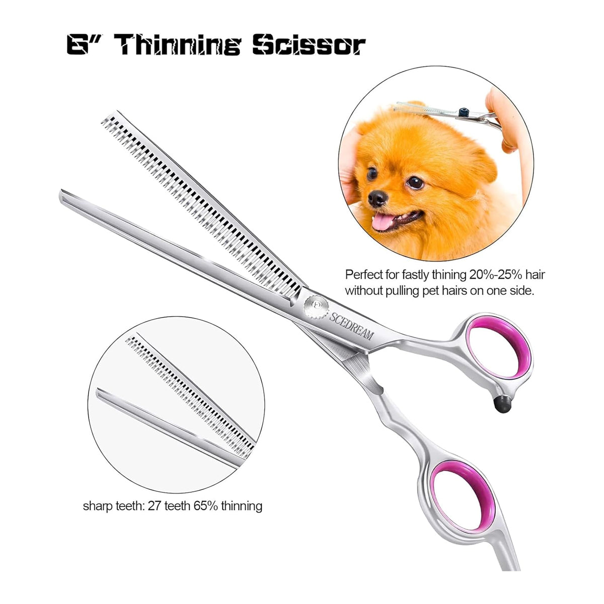 Dog Grooming Scissors Kit with Safety Round Tips, Professional 6 in 1 Grooming Scissors for Dog, Cats, Pets