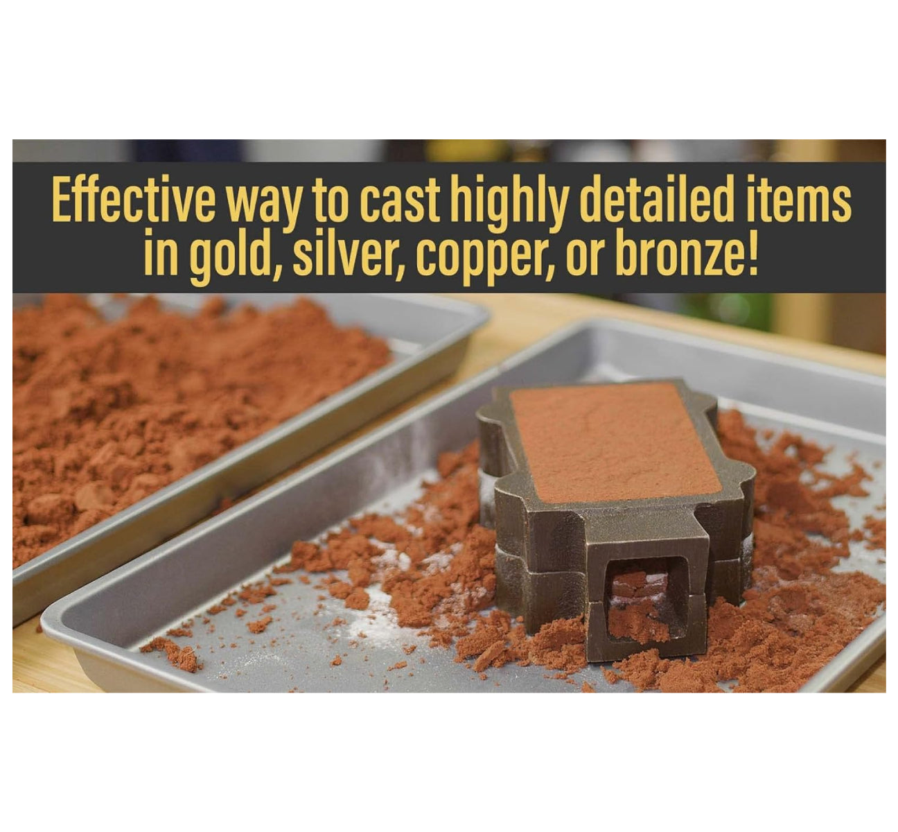 Sand Casting Kit: Includes 10 Lbs of Petrobond Quick Cast Sand Casting Clay, Graphite Crucible, Hinge Tongs, and Cast Iron Mold Flask Frame for Melting and Pouring Metals - Ideal for Melting Gold, Silver, Copper, and Aluminum