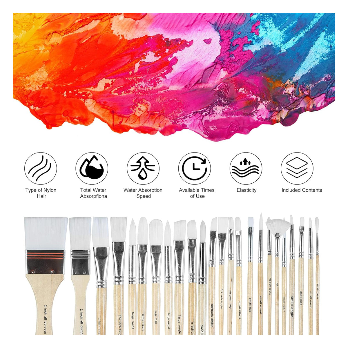 24-Piece Professional Painting Brushes Set with Canvas Case