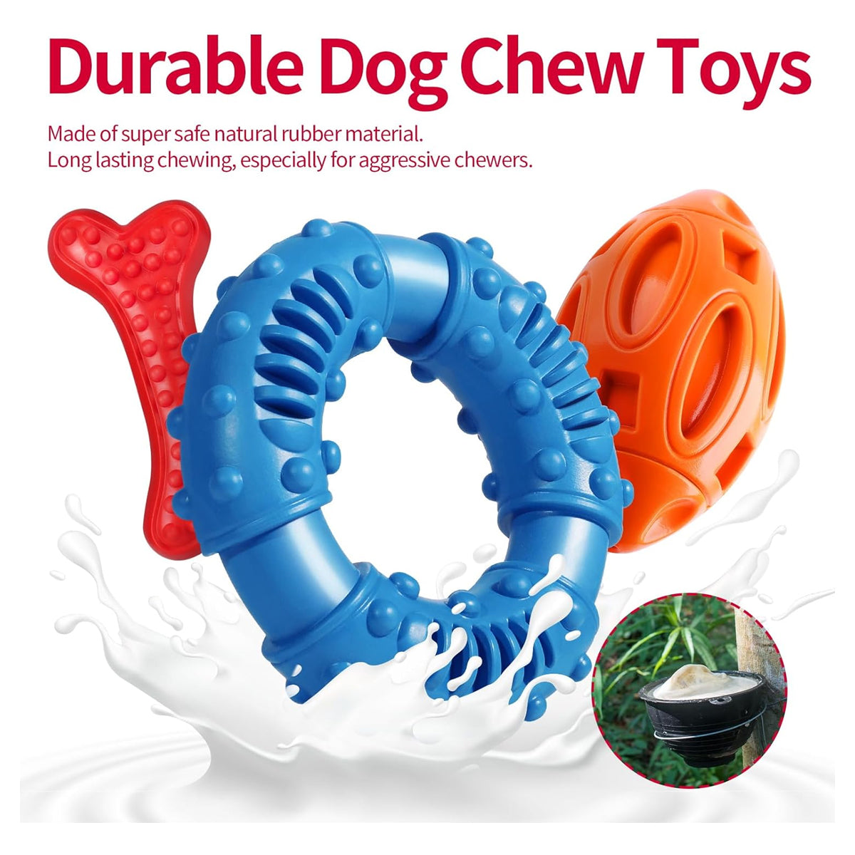 3-Pack Dog Chew Toys for Aggressive Chewers, Rubber Dog Toys for Large/Medium/Small Bree