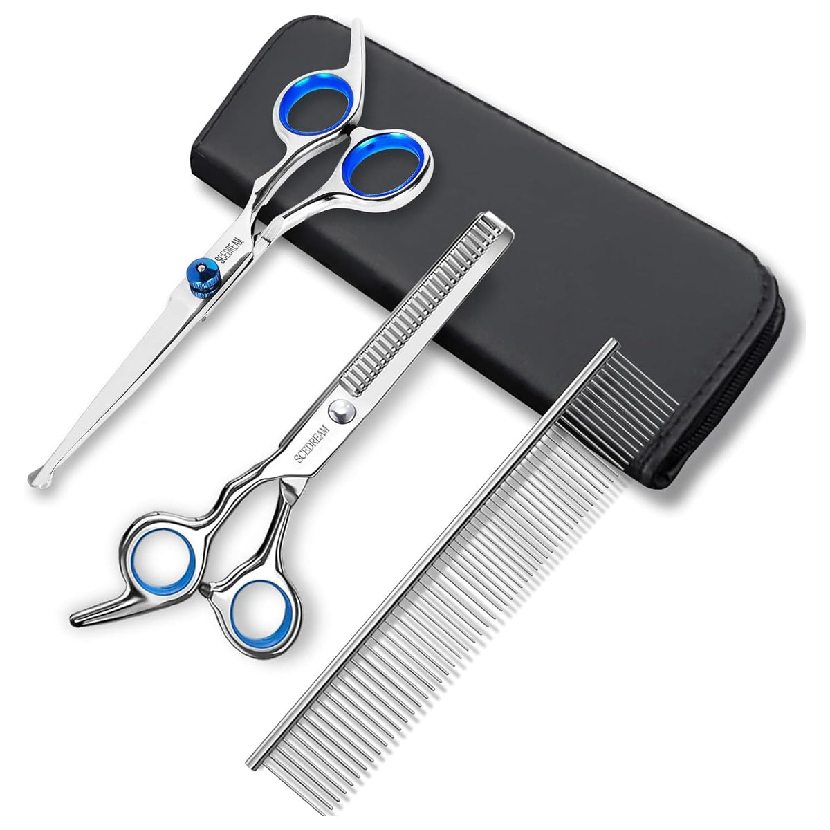 Dog Grooming Scissors Kit with Safety Round Tips, Professional 6 in 1 Grooming Scissors for Dog, Cats, Pets