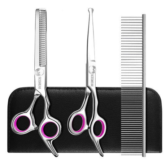 Dog Grooming Scissors Kit with Safety Round Tips, Professional 6 in 1 Grooming Scissors for Dog, Cats, Pets