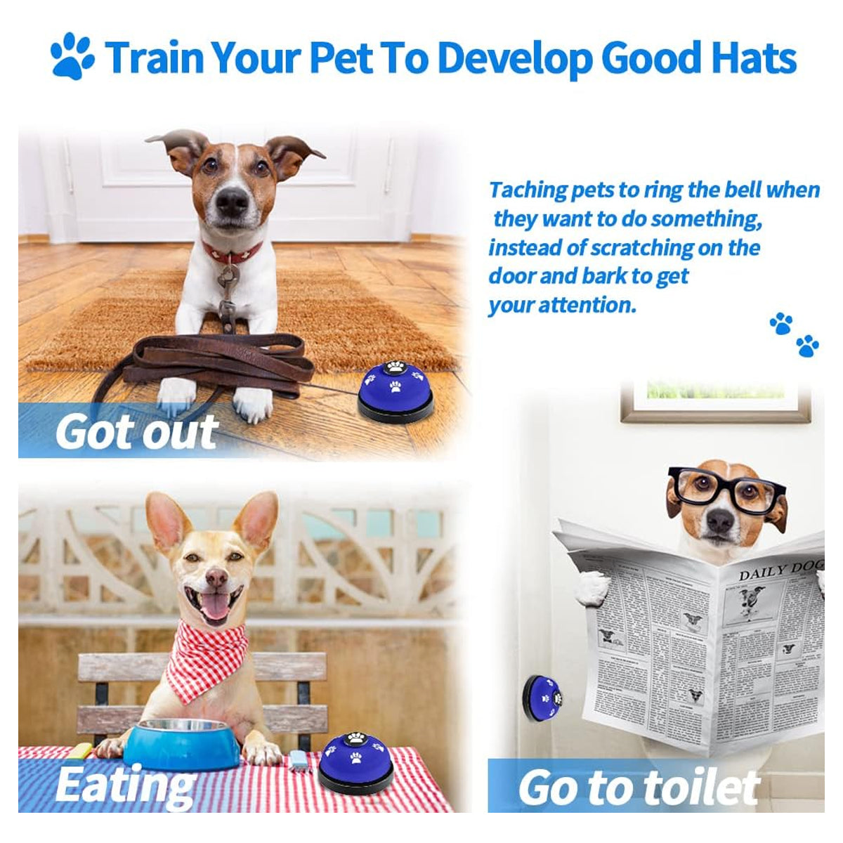 2 Pack Dog Doorbells, Pet Training Bells for Go Outside Potty Training