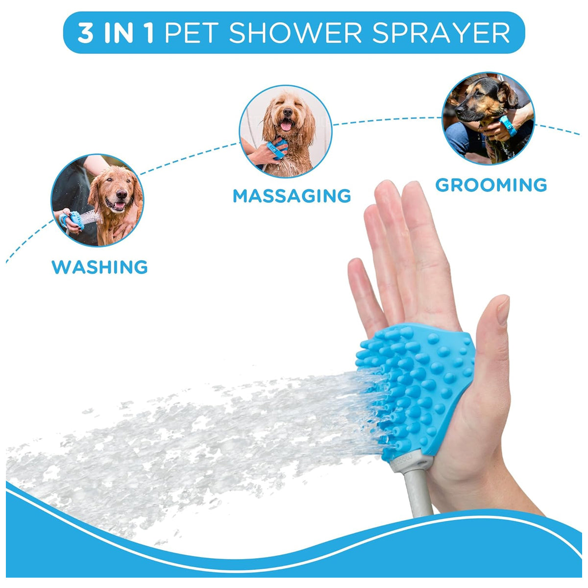 Pet Bathing Tool – Sprayer and Scrubber in One – Compatible with Indoor Shower or Outdoor Garden Hose