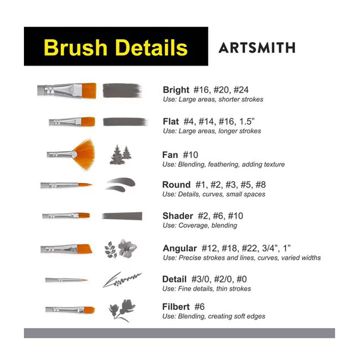 25ct Gold Taklon Variety Brushes by Artsmith