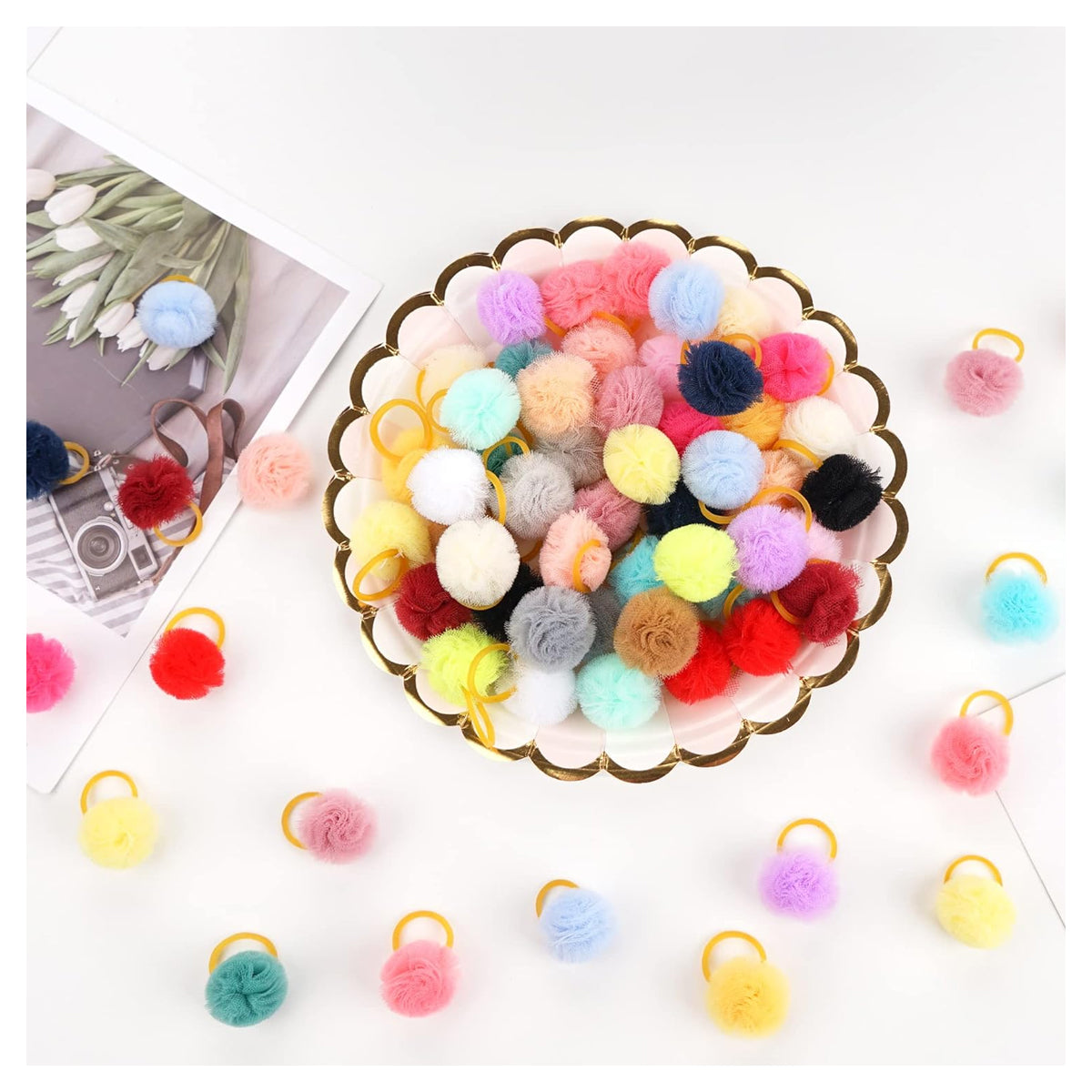 48 Pcs Colored Ball Dog Ties Small Dog Bows with Rubber Bands Pet