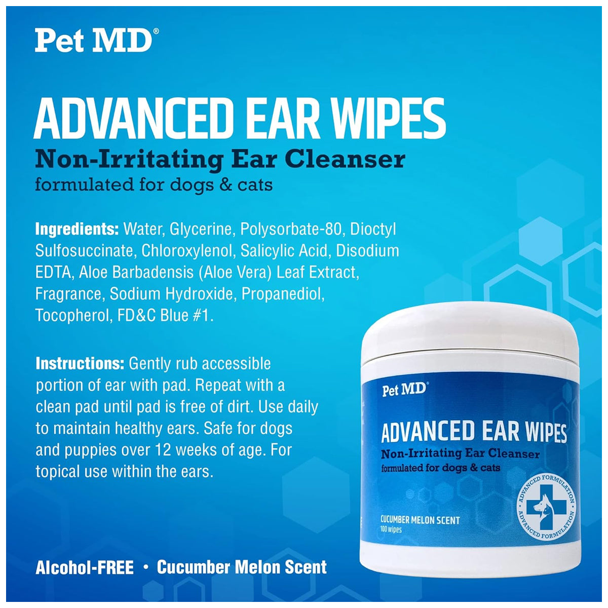 Advanced Otic Ear Cleaner Wipes for Cats and Dogs - Veterinary Formula Treats Ear Infections - 100 Count