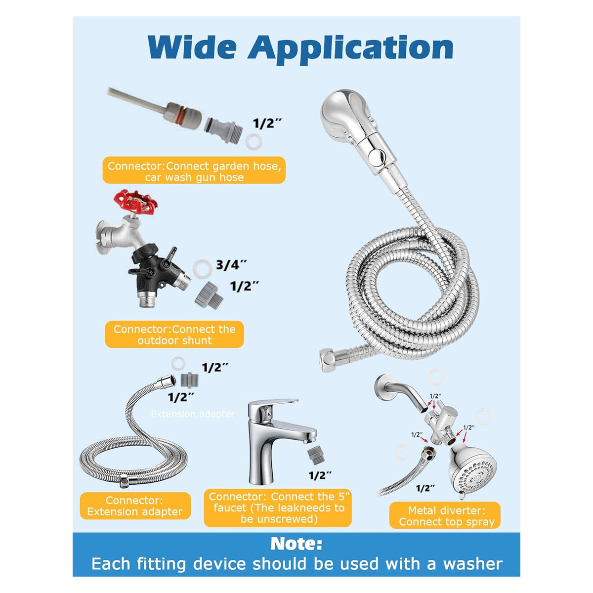 Dog Shower Attachment, Dog Washing Hose Attachment with Diverter Valve