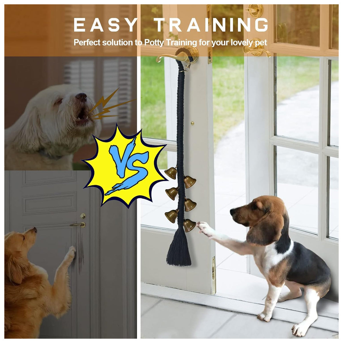 Dog Bell 2 Pack for Dogs to Ring to Go Outside Premium Quality Dog Bells for Door Potty Training Loud Dog DoorBell Length for Small, Medium and Large Dogs Pet Supplies (White&Black)