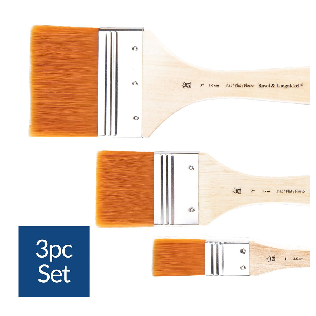 Royal & Langnickel - 3 Pack Golden Taklon Paint Brushes, Assorted Sizes