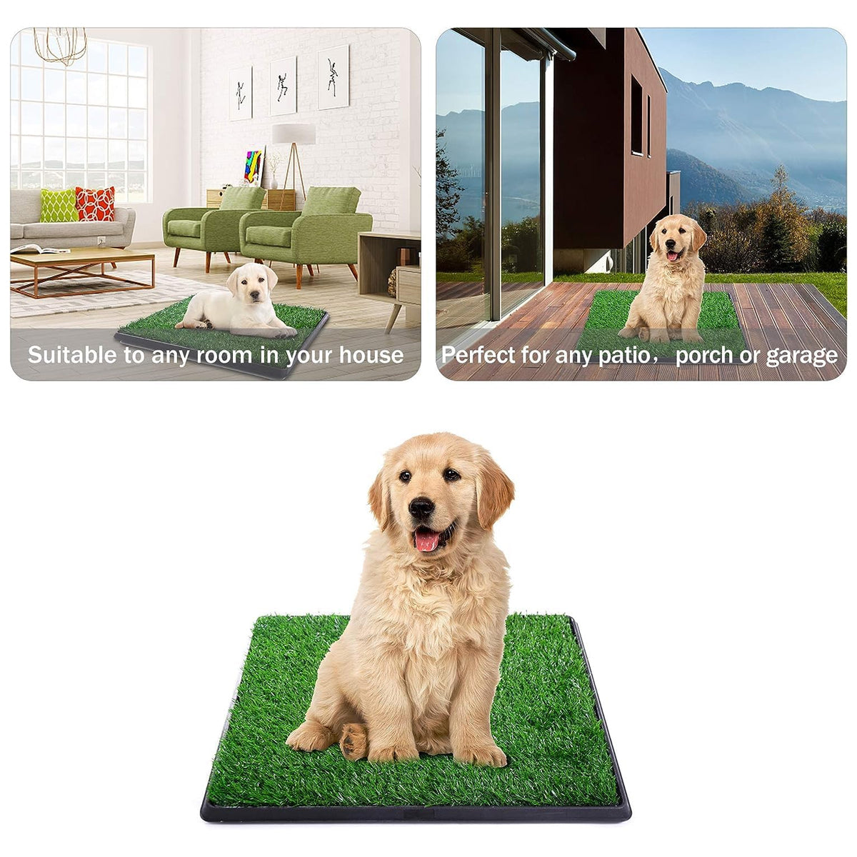 Dog Grass Pad with Tray, 25" x 20" Dog Potty Tray Indoor Outdoor, Artificial Dog Grass Pee Pad for Pet