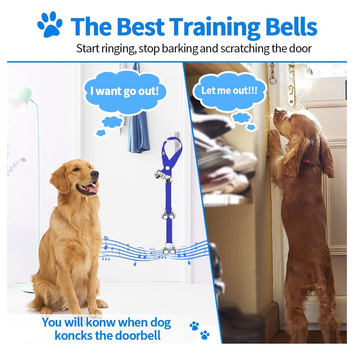 2 Pack Dog Doorbells, Pet Training Bells for Go Outside Potty Training